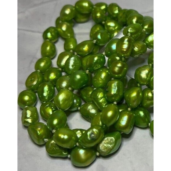 Green Natural Freshwater Pearls Necklace & Earring Set, (0112) - Picture 3 of 7